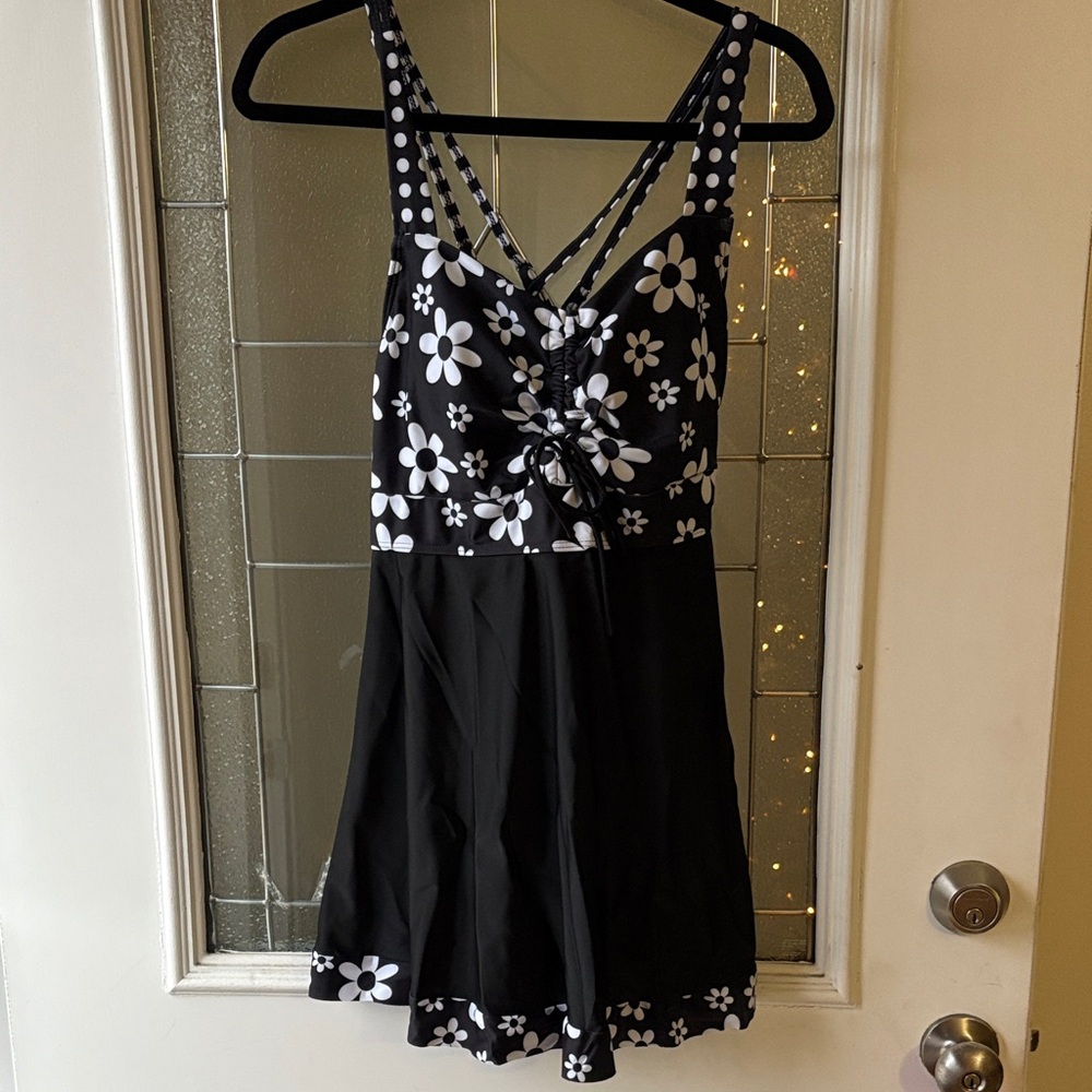 Black and White Floral Dress bathing suit